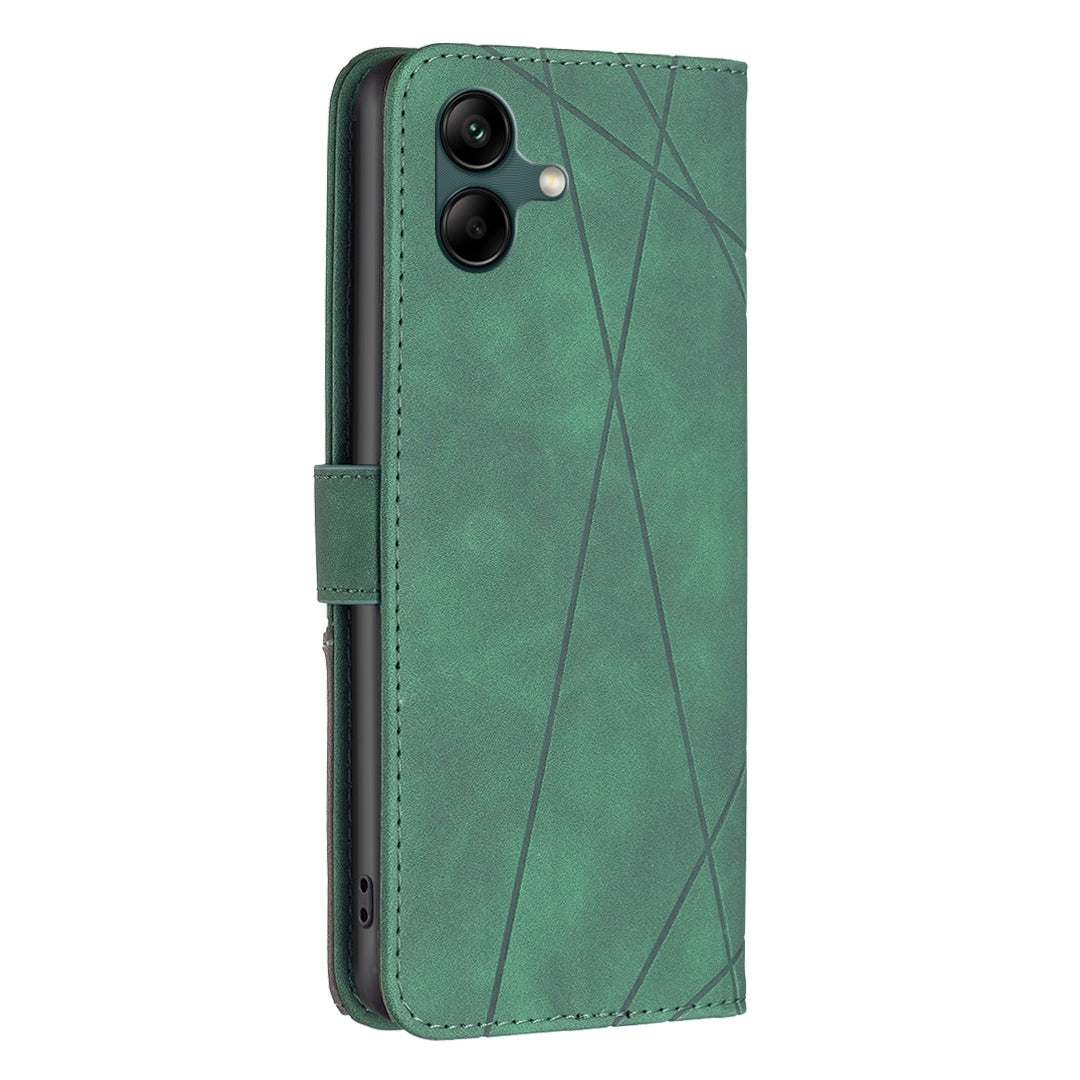 Samsung Galaxy A05 Wallet Case – Rhombus Texture PU Leather, Magnetic Buckle, Card Slots, Stand Function, Shockproof Protective Cover