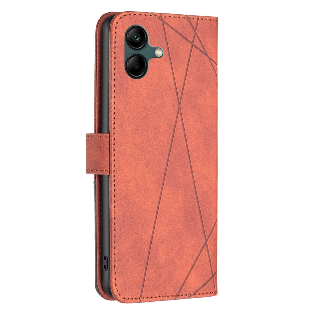 Samsung Galaxy A05 Wallet Case – Rhombus Texture PU Leather, Magnetic Buckle, Card Slots, Stand Function, Shockproof Protective Cover