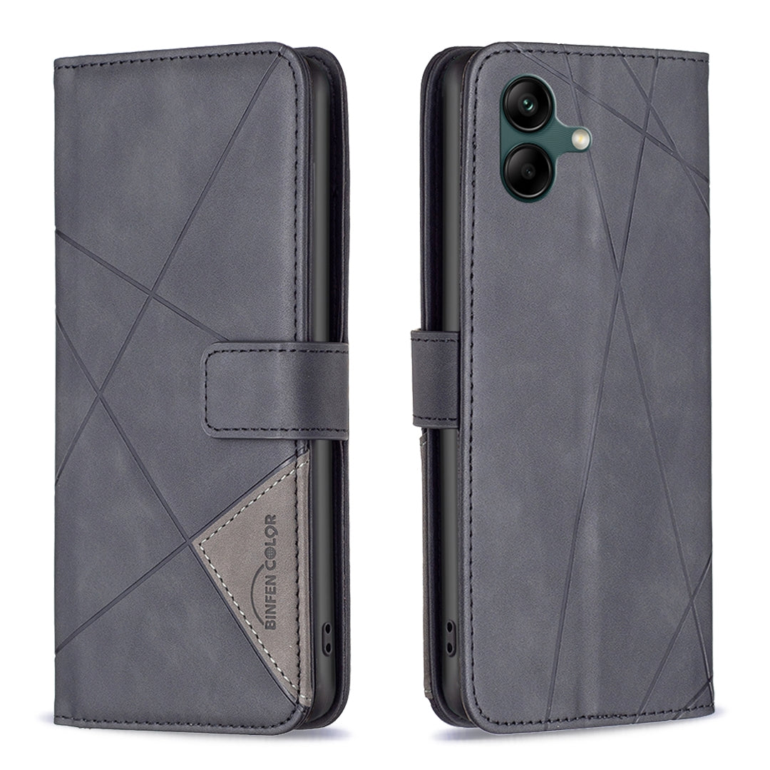 Samsung Galaxy A05 Wallet Case – Rhombus Texture PU Leather, Magnetic Buckle, Card Slots, Stand Function, Shockproof Protective Cover