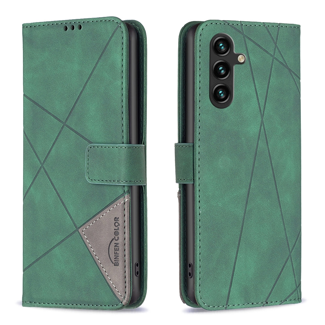Samsung Galaxy A05s Wallet Case – Rhombus Texture PU Leather, Magnetic Buckle, Card Slots, Stand Function, Shockproof Protective Cover