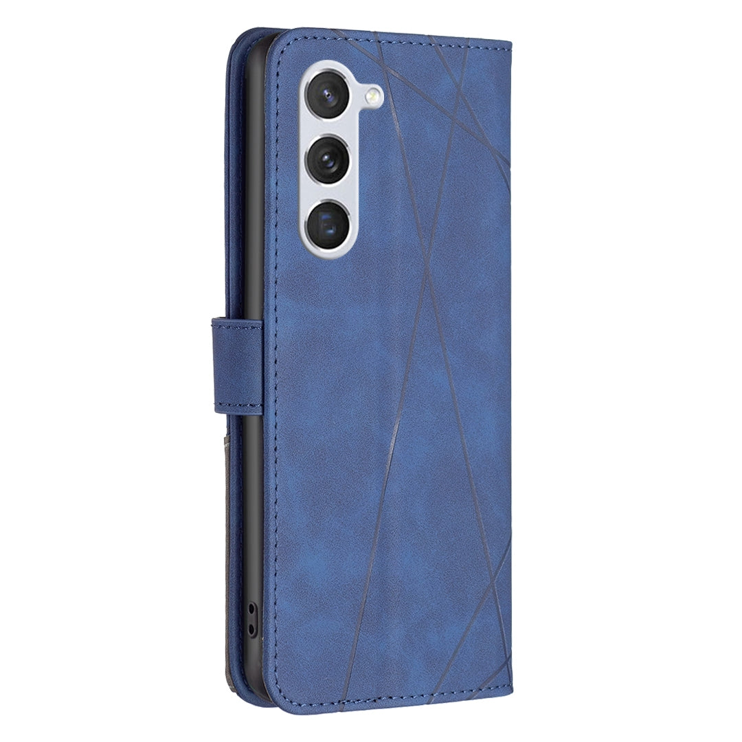 Samsung Galaxy S24 5G Wallet Case – Rhombus Texture PU Leather, Magnetic Buckle, Card Slots, Stand Function, Shockproof Protective Cover