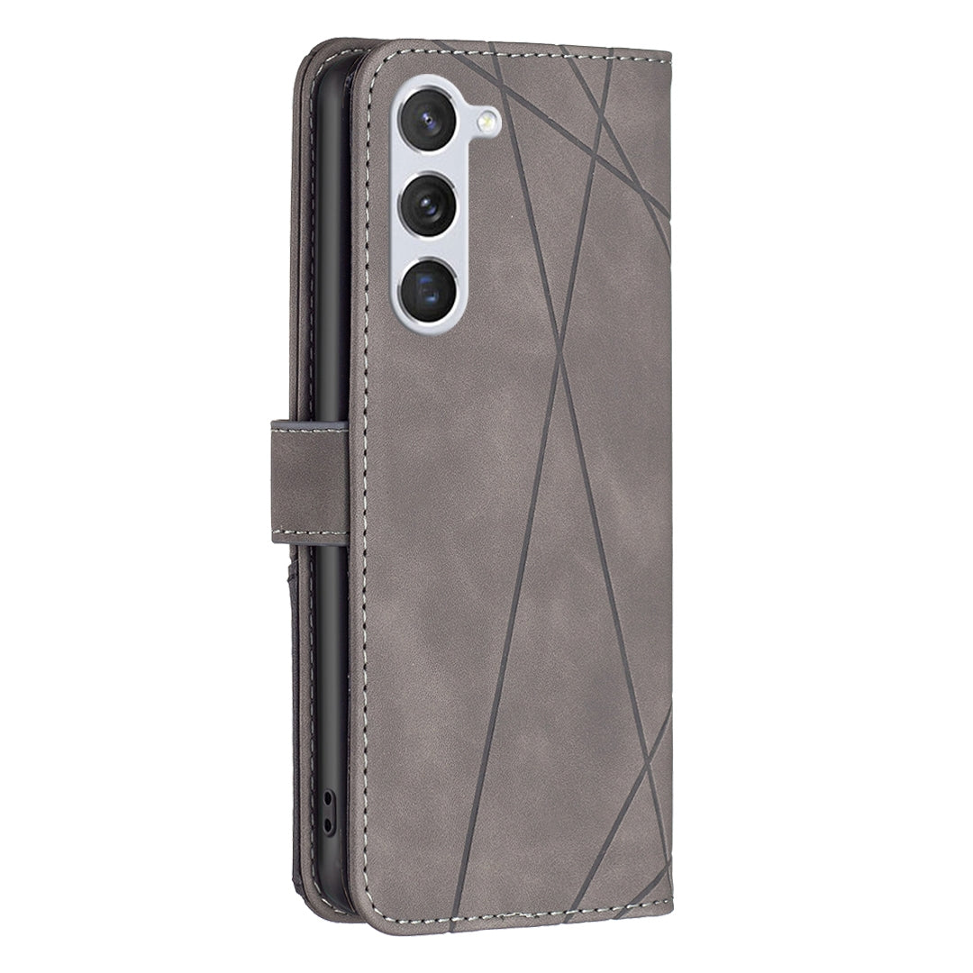 Samsung Galaxy S24 5G Wallet Case – Rhombus Texture PU Leather, Magnetic Buckle, Card Slots, Stand Function, Shockproof Protective Cover