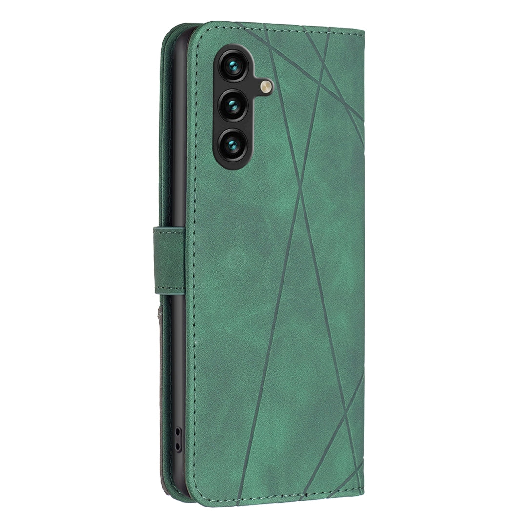 Samsung Galaxy A55 Wallet Case – Rhombus Texture PU Leather, Magnetic Buckle, Card Slots, Stand Function, Shockproof Protective Cover