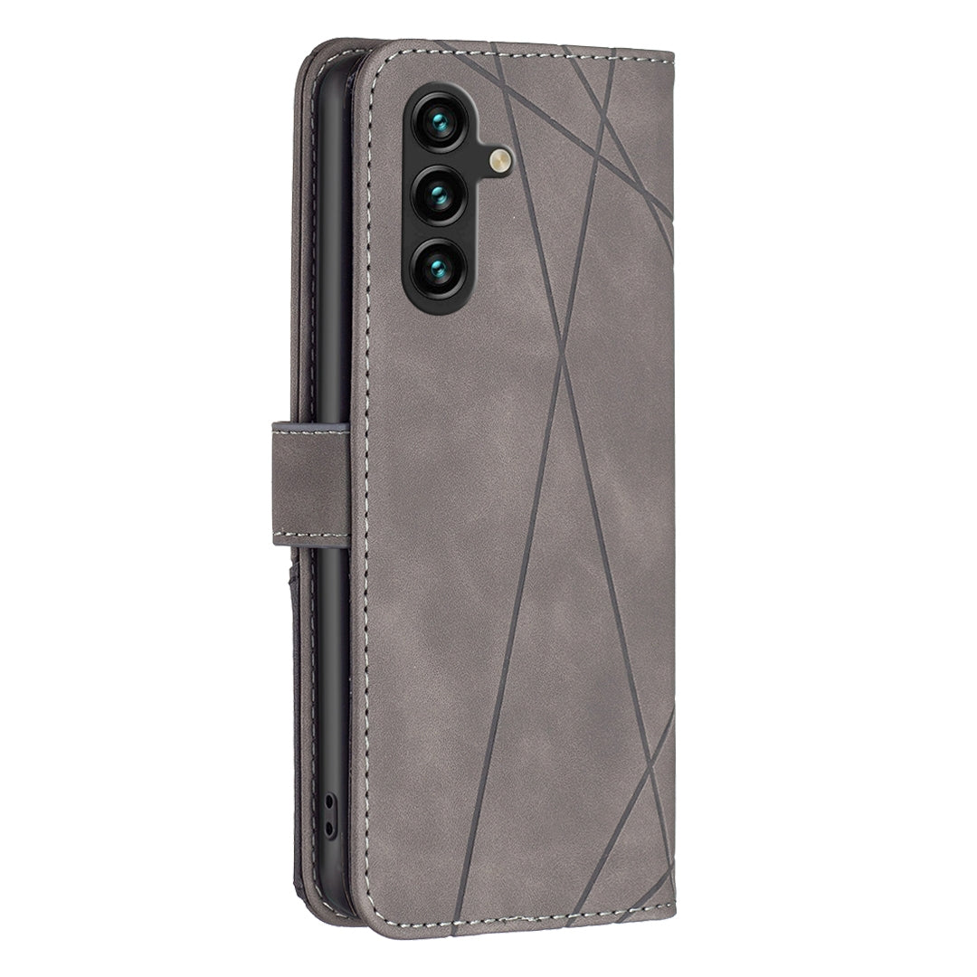 Samsung Galaxy A55 Wallet Case – Rhombus Texture PU Leather, Magnetic Buckle, Card Slots, Stand Function, Shockproof Protective Cover