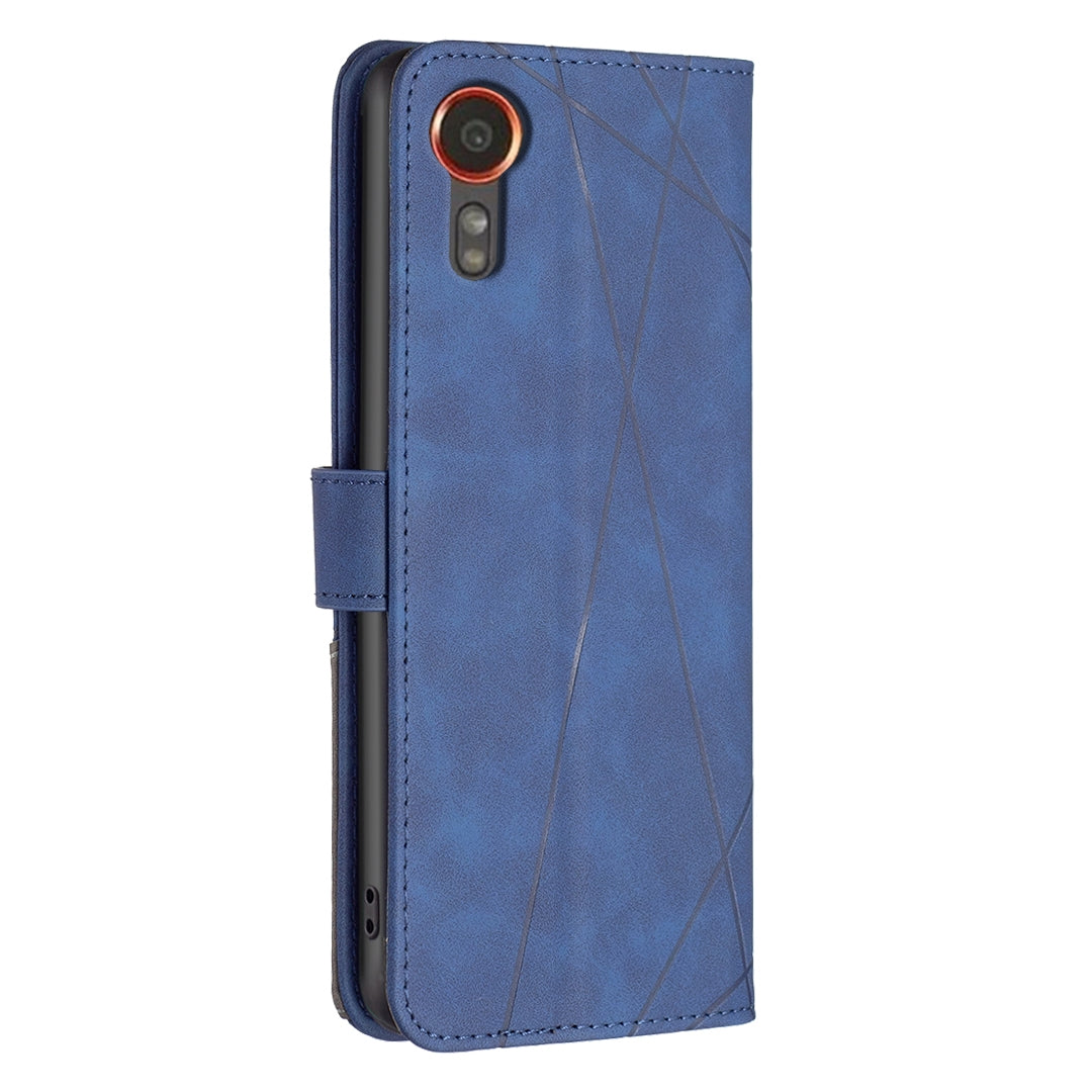 Samsung Galaxy Xcover 7 Wallet Case – Rhombus Texture PU Leather, Magnetic Buckle, Card Slots, Stand Function, Shockproof Protective Cover