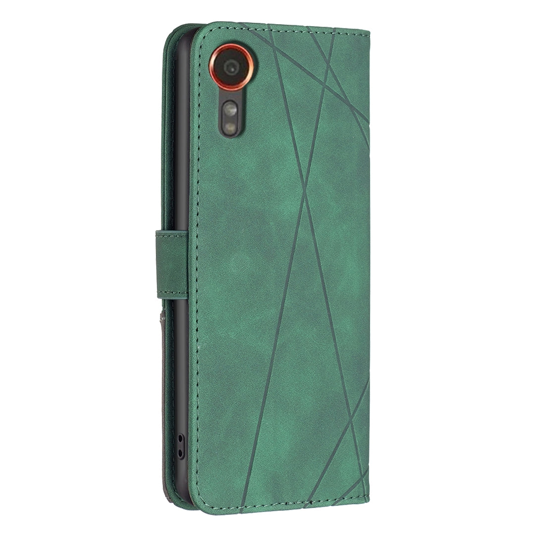 Samsung Galaxy Xcover 7 Wallet Case – Rhombus Texture PU Leather, Magnetic Buckle, Card Slots, Stand Function, Shockproof Protective Cover