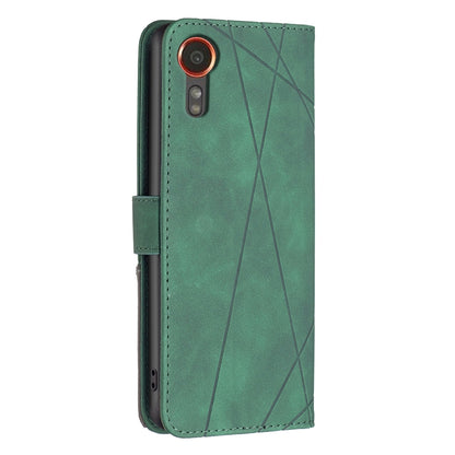 Samsung Galaxy Xcover 7 Wallet Case – Rhombus Texture PU Leather, Magnetic Buckle, Card Slots, Stand Function, Shockproof Protective Cover