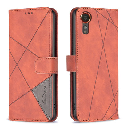 Samsung Galaxy Xcover 7 Wallet Case – Rhombus Texture PU Leather, Magnetic Buckle, Card Slots, Stand Function, Shockproof Protective Cover