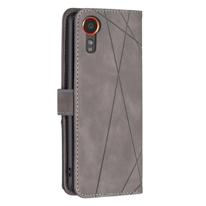 Samsung Galaxy Xcover 7 Wallet Case – Rhombus Texture PU Leather, Magnetic Buckle, Card Slots, Stand Function, Shockproof Protective Cover