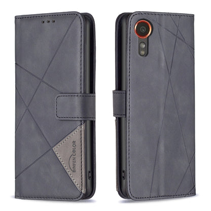 Samsung Galaxy Xcover 7 Wallet Case – Rhombus Texture PU Leather, Magnetic Buckle, Card Slots, Stand Function, Shockproof Protective Cover