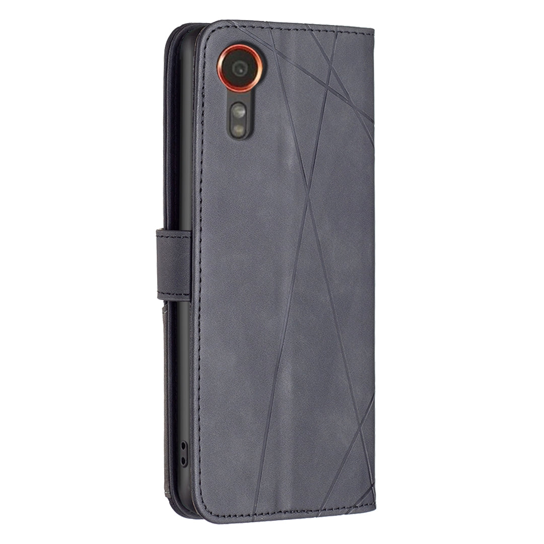 Samsung Galaxy Xcover 7 Wallet Case – Rhombus Texture PU Leather, Magnetic Buckle, Card Slots, Stand Function, Shockproof Protective Cover