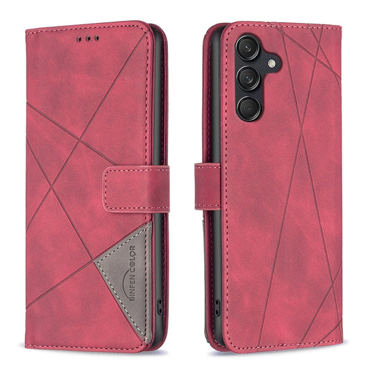 Samsung Galaxy M55 Wallet Case – Rhombus Texture PU Leather, Magnetic Buckle, Card Slots, Stand Function, Shockproof Protective Cover