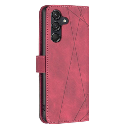 Samsung Galaxy M55 Wallet Case – Rhombus Texture PU Leather, Magnetic Buckle, Card Slots, Stand Function, Shockproof Protective Cover