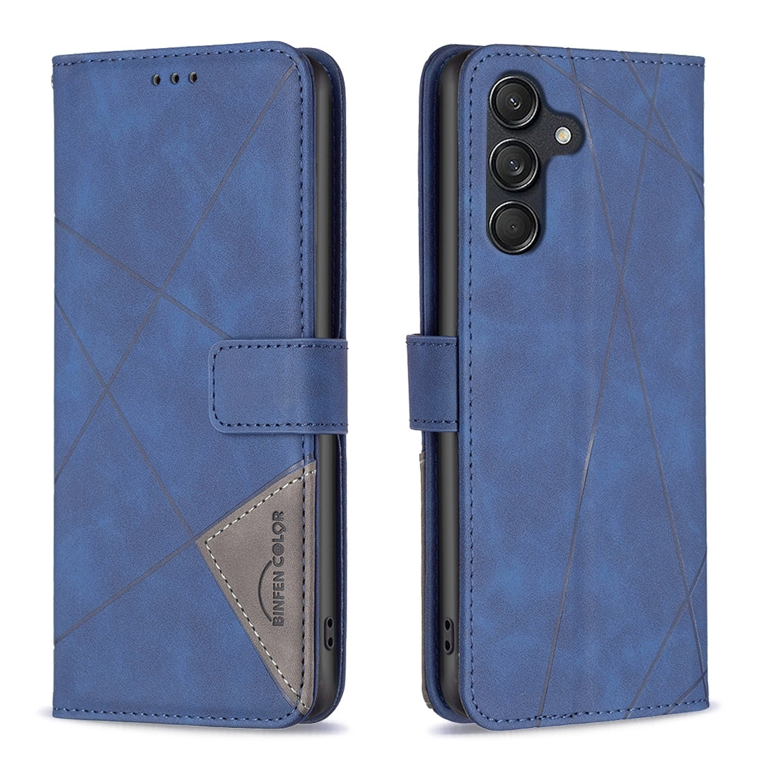 Samsung Galaxy M55 Wallet Case – Rhombus Texture PU Leather, Magnetic Buckle, Card Slots, Stand Function, Shockproof Protective Cover