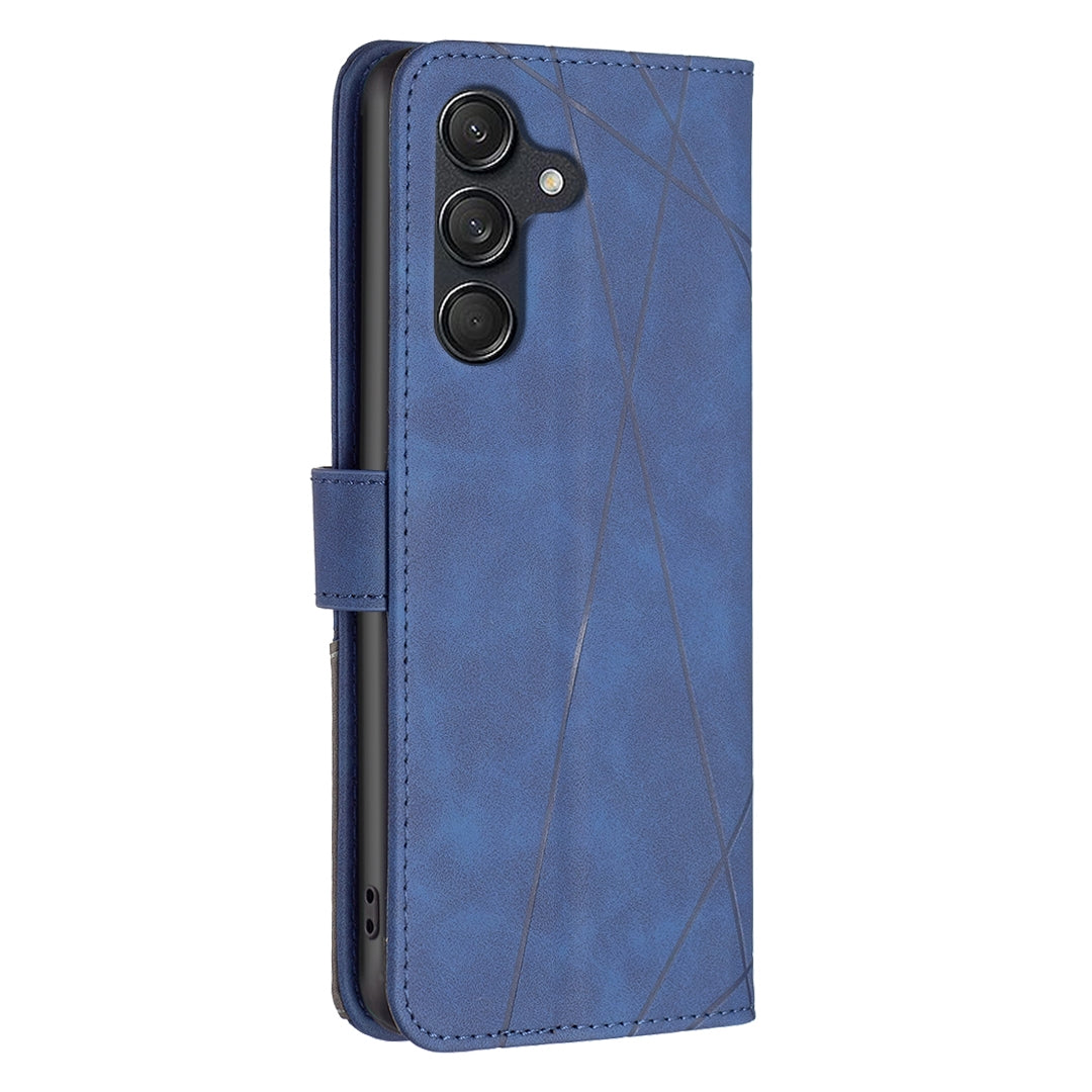 Samsung Galaxy M55 Wallet Case – Rhombus Texture PU Leather, Magnetic Buckle, Card Slots, Stand Function, Shockproof Protective Cover
