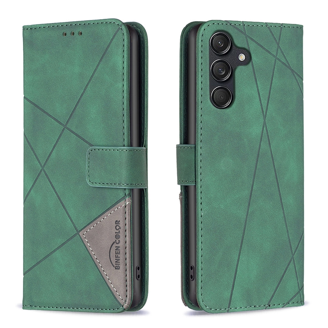 Samsung Galaxy M55 Wallet Case – Rhombus Texture PU Leather, Magnetic Buckle, Card Slots, Stand Function, Shockproof Protective Cover