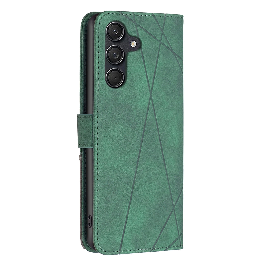 Samsung Galaxy M55 Wallet Case – Rhombus Texture PU Leather, Magnetic Buckle, Card Slots, Stand Function, Shockproof Protective Cover