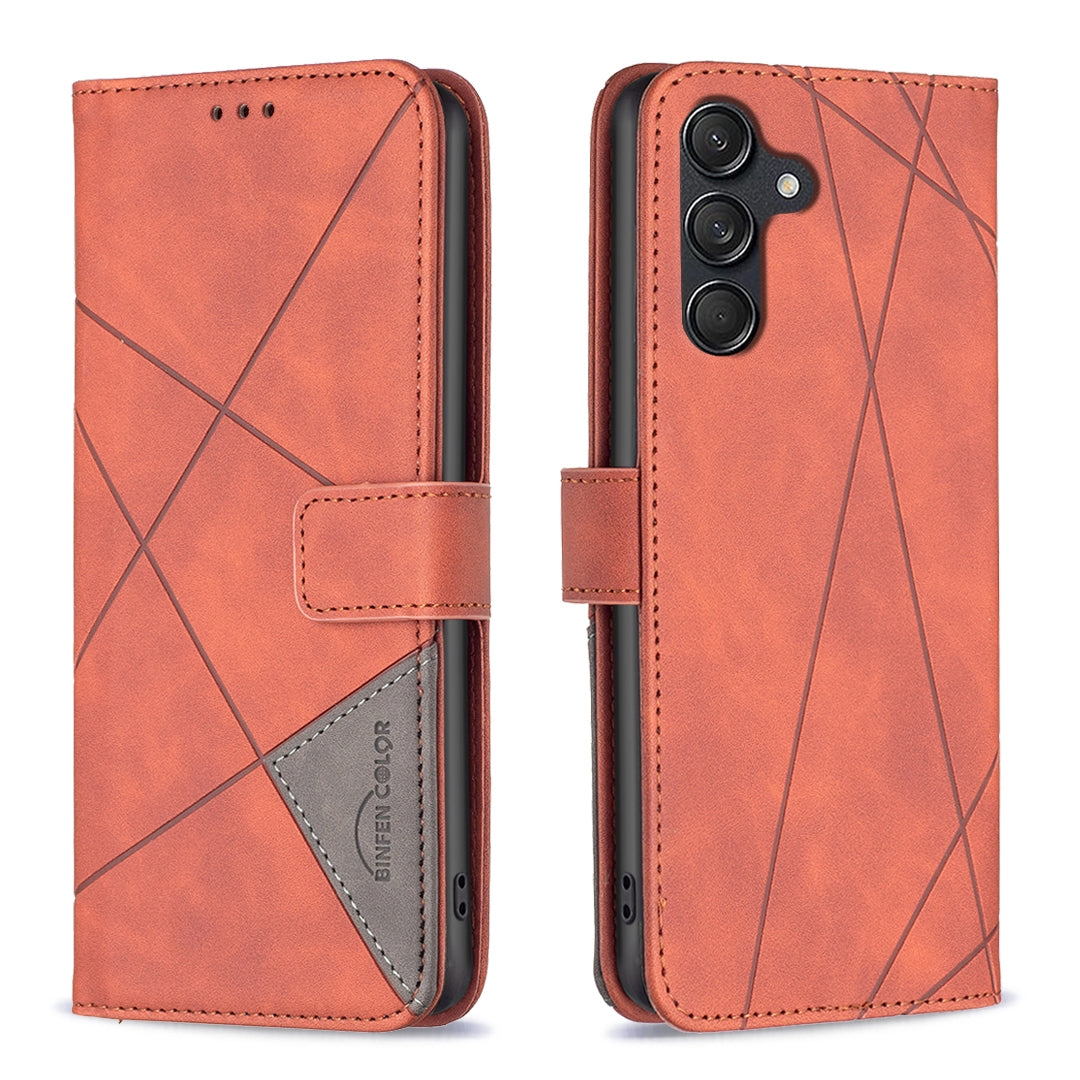 Samsung Galaxy M55 Wallet Case – Rhombus Texture PU Leather, Magnetic Buckle, Card Slots, Stand Function, Shockproof Protective Cover