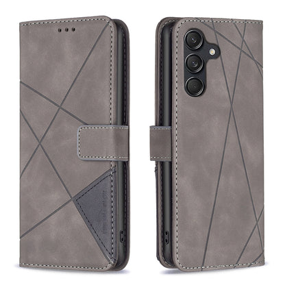 Samsung Galaxy M55 Wallet Case – Rhombus Texture PU Leather, Magnetic Buckle, Card Slots, Stand Function, Shockproof Protective Cover