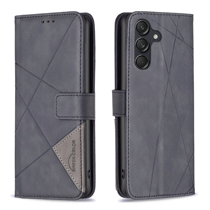 Samsung Galaxy M55 Wallet Case – Rhombus Texture PU Leather, Magnetic Buckle, Card Slots, Stand Function, Shockproof Protective Cover