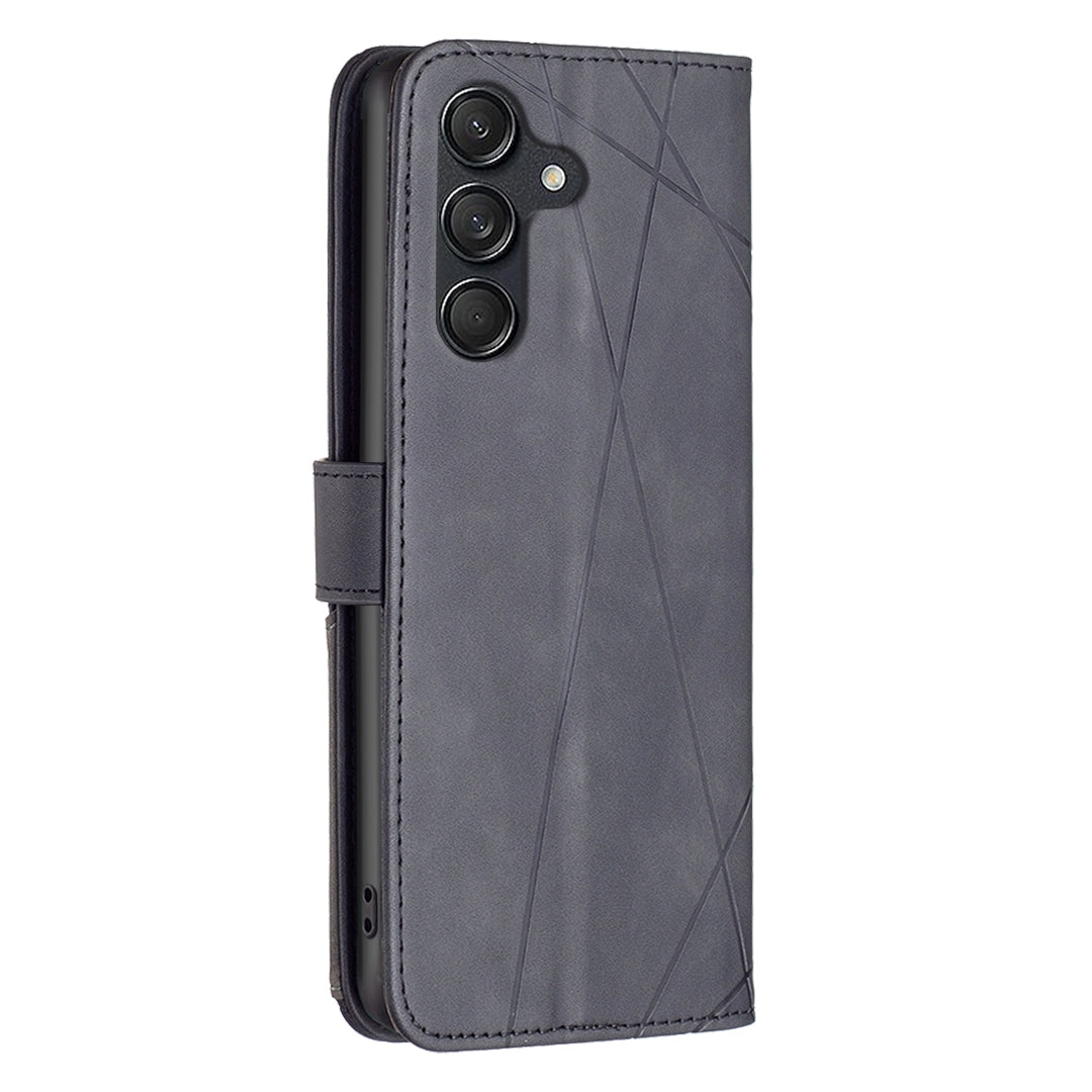 Samsung Galaxy M55 Wallet Case – Rhombus Texture PU Leather, Magnetic Buckle, Card Slots, Stand Function, Shockproof Protective Cover