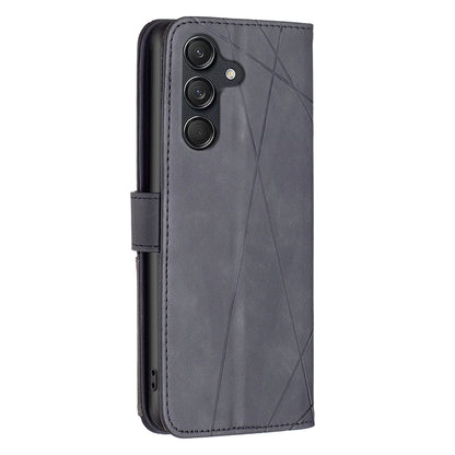 Samsung Galaxy M55 Wallet Case – Rhombus Texture PU Leather, Magnetic Buckle, Card Slots, Stand Function, Shockproof Protective Cover