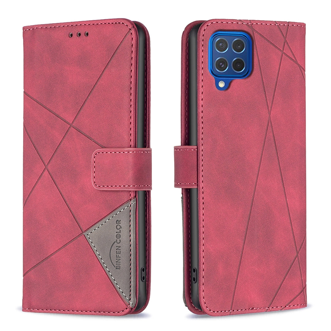 Samsung Galaxy M62 Wallet Case – Rhombus Texture PU Leather, Magnetic Buckle, Card Slots, Stand Function, Shockproof Protective Cover