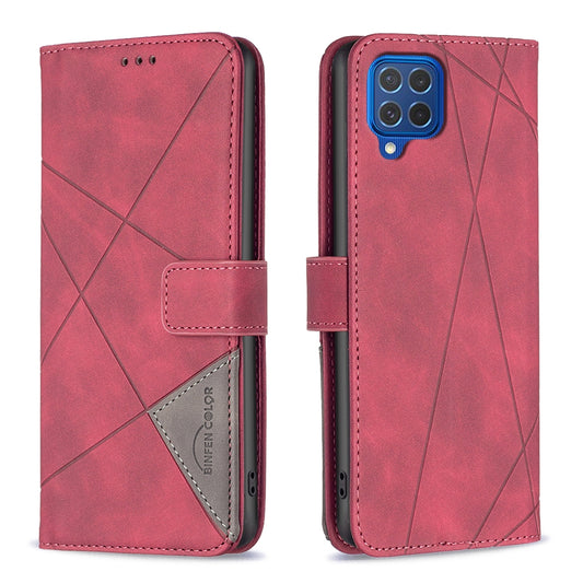 Samsung Galaxy F62 Wallet Case – Rhombus Texture PU Leather, Magnetic Buckle, Card Slots, Stand Function, Shockproof Protective Cover