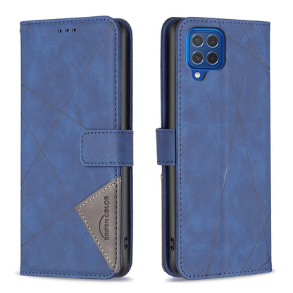 Samsung Galaxy M62 Wallet Case – Rhombus Texture PU Leather, Magnetic Buckle, Card Slots, Stand Function, Shockproof Protective Cover