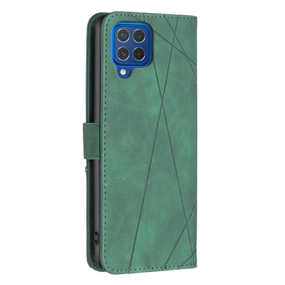 Samsung Galaxy F62 Wallet Case – Rhombus Texture PU Leather, Magnetic Buckle, Card Slots, Stand Function, Shockproof Protective Cover