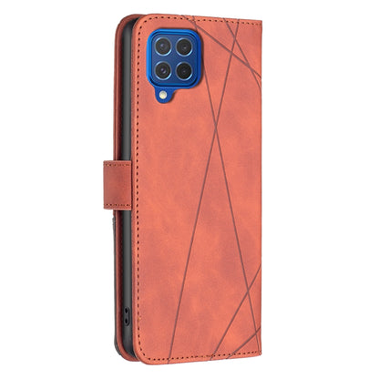 Samsung Galaxy F62 Wallet Case – Rhombus Texture PU Leather, Magnetic Buckle, Card Slots, Stand Function, Shockproof Protective Cover