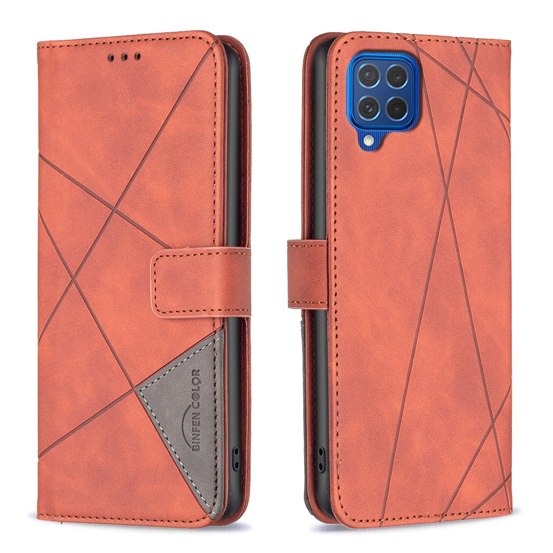 Samsung Galaxy F62 Wallet Case – Rhombus Texture PU Leather, Magnetic Buckle, Card Slots, Stand Function, Shockproof Protective Cover