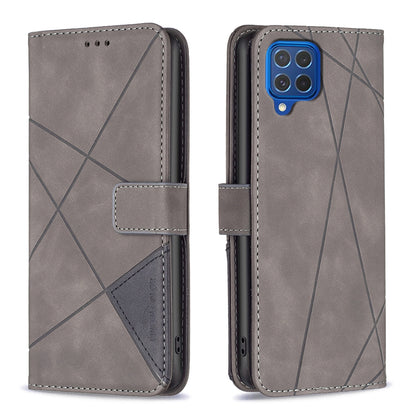 Samsung Galaxy M62 Wallet Case – Rhombus Texture PU Leather, Magnetic Buckle, Card Slots, Stand Function, Shockproof Protective Cover