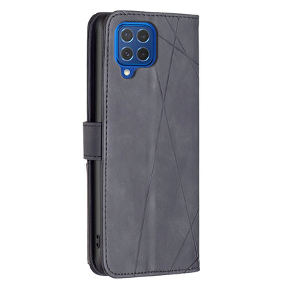 Samsung Galaxy M62 Wallet Case – Rhombus Texture PU Leather, Magnetic Buckle, Card Slots, Stand Function, Shockproof Protective Cover