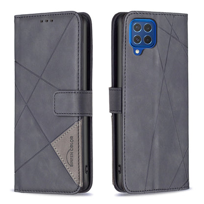 Samsung Galaxy F62 Wallet Case – Rhombus Texture PU Leather, Magnetic Buckle, Card Slots, Stand Function, Shockproof Protective Cover
