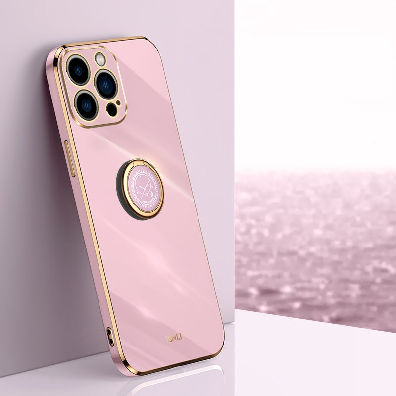 iPhone 15 Pro Tough TPU Phone Case with 6D Electroplate, Straight Edge Design, and Comfortable Ring Holder