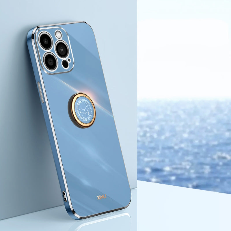 iPhone 15 Pro Tough TPU Phone Case with 6D Electroplate, Straight Edge Design, and Comfortable Ring Holder