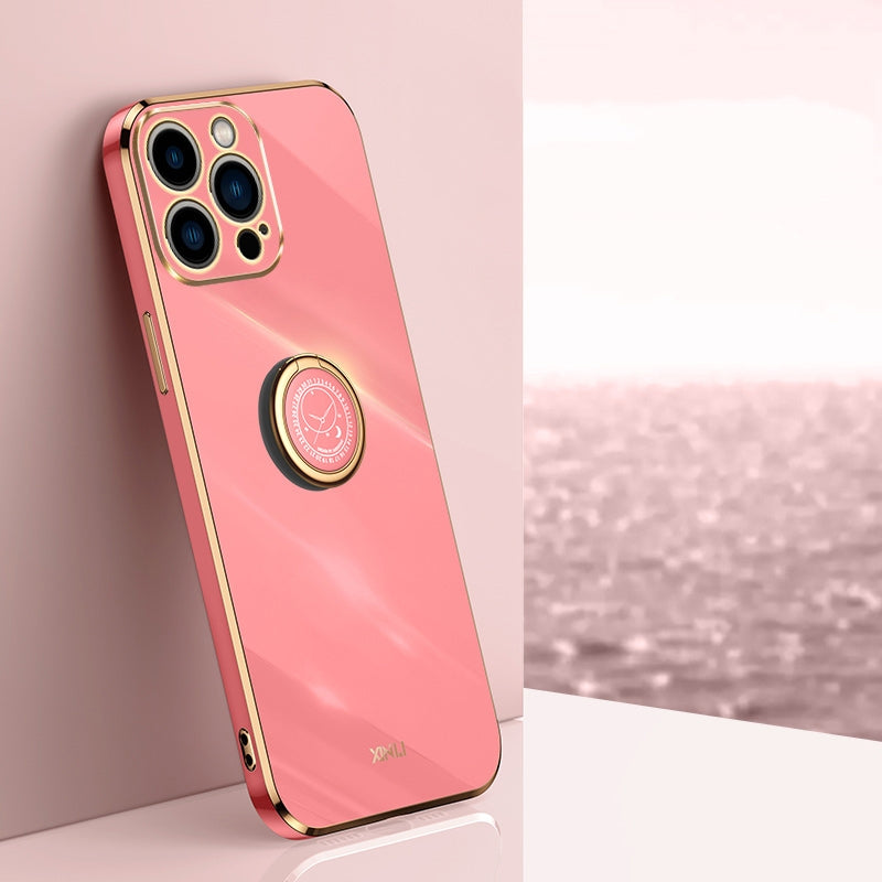 iPhone 15 Pro Tough TPU Phone Case with 6D Electroplate, Straight Edge Design, and Comfortable Ring Holder