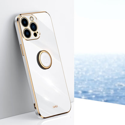 iPhone 15 Pro Tough TPU Phone Case with 6D Electroplate, Straight Edge Design, and Comfortable Ring Holder