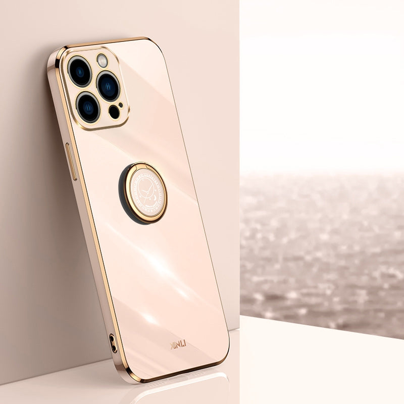 iPhone 15 Pro Tough TPU Phone Case with 6D Electroplate, Straight Edge Design, and Comfortable Ring Holder