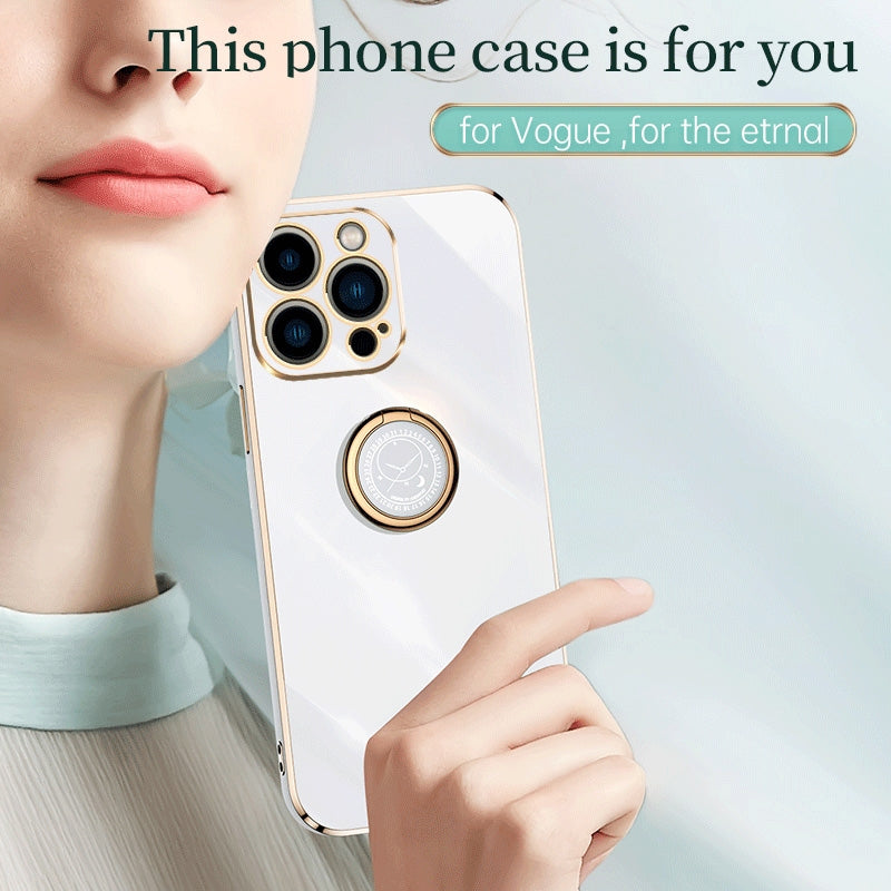 iPhone 15 Pro Tough TPU Phone Case with 6D Electroplate, Straight Edge Design, and Comfortable Ring Holder