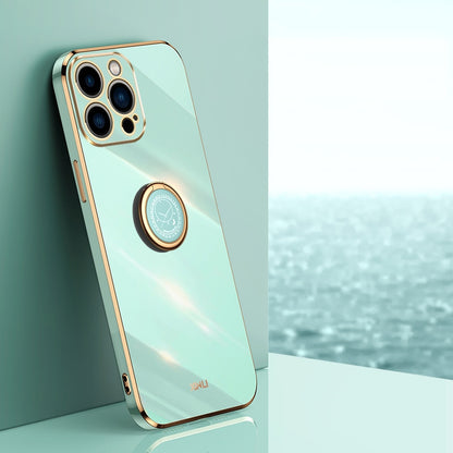 iPhone 15 Pro Tough TPU Phone Case with 6D Electroplate, Straight Edge Design, and Comfortable Ring Holder