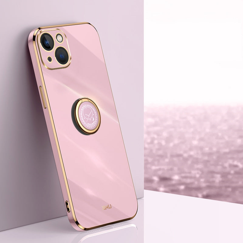 iPhone 15 Tough TPU Phone Case with 6D Electroplate, Straight Edge Design, and Comfortable Ring Holder