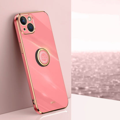 iPhone 15 Tough TPU Phone Case with 6D Electroplate, Straight Edge Design, and Comfortable Ring Holder