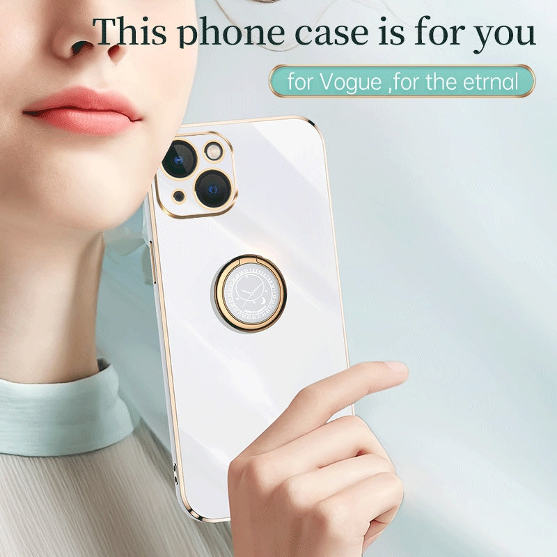 iPhone 15 Tough TPU Phone Case with 6D Electroplate, Straight Edge Design, and Comfortable Ring Holder