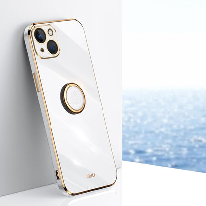 iPhone 15 Tough TPU Phone Case with 6D Electroplate, Straight Edge Design, and Comfortable Ring Holder