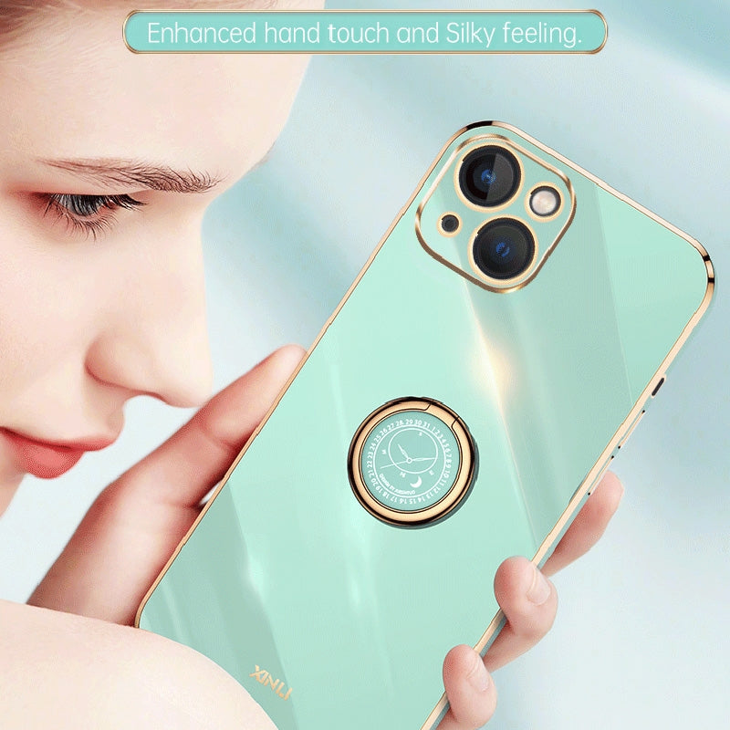 iPhone 15 Tough TPU Phone Case with 6D Electroplate, Straight Edge Design, and Comfortable Ring Holder