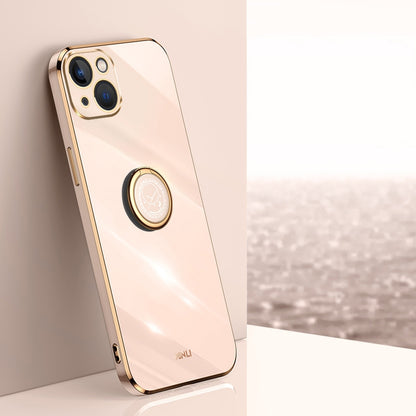 iPhone 15 Tough TPU Phone Case with 6D Electroplate, Straight Edge Design, and Comfortable Ring Holder