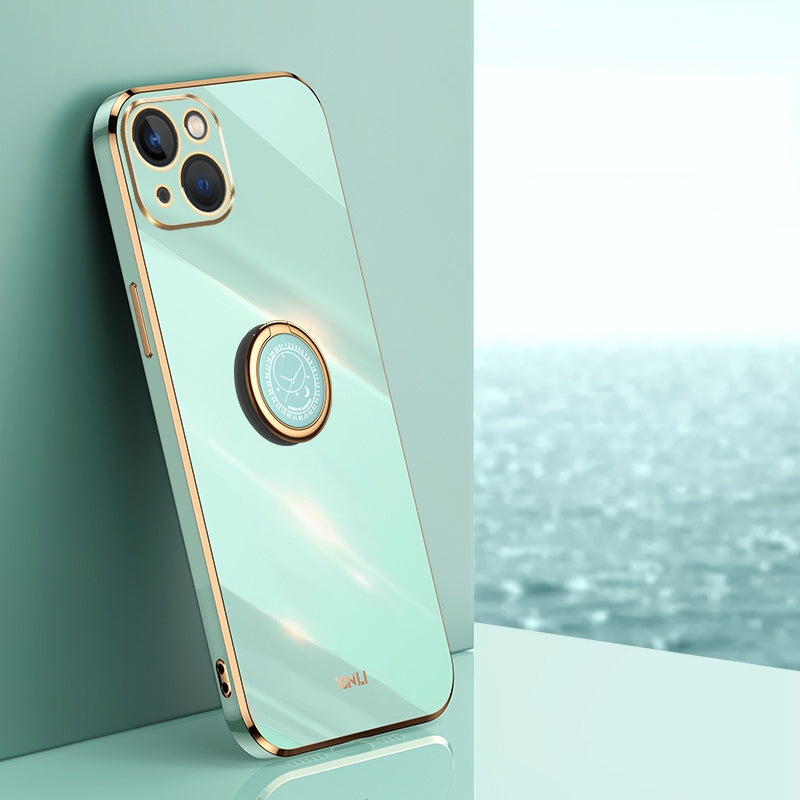 iPhone 15 Tough TPU Phone Case with 6D Electroplate, Straight Edge Design, and Comfortable Ring Holder