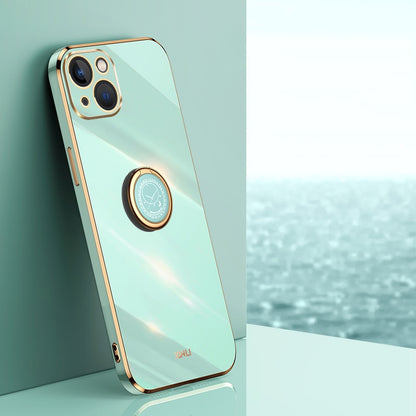 iPhone 15 Tough TPU Phone Case with 6D Electroplate, Straight Edge Design, and Comfortable Ring Holder